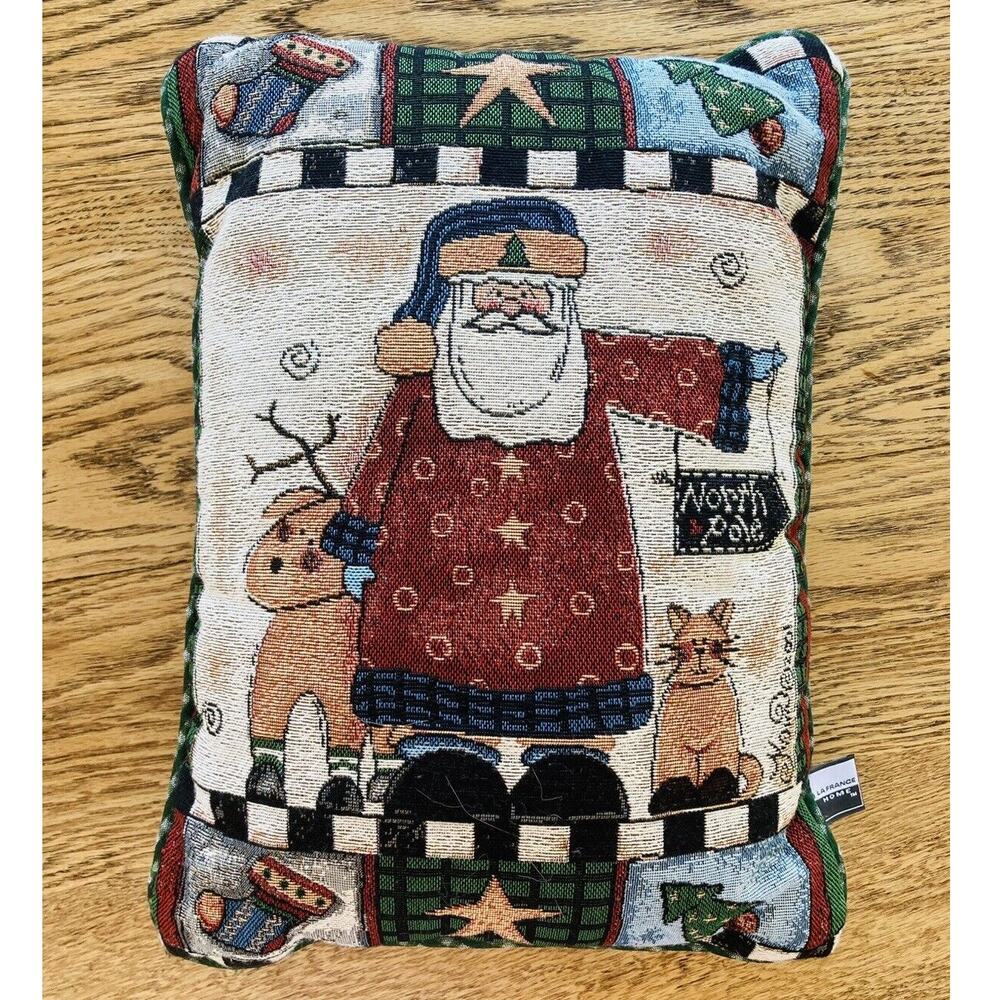 La France Home Tapestry Decorative Throw Pillow Kitty Cat Santa North Pole 2001